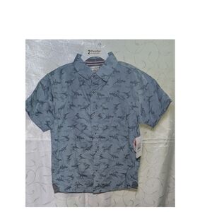 Free Planet Blue Dinosaur Print Button Down Shirt